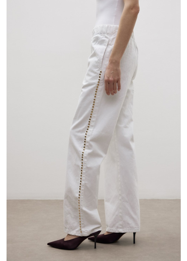 DENİM BEYAZ ZIMBALI PANTOLON