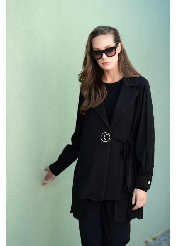 KURUVAZE BAĞLAMALI SİYAH TUNİK