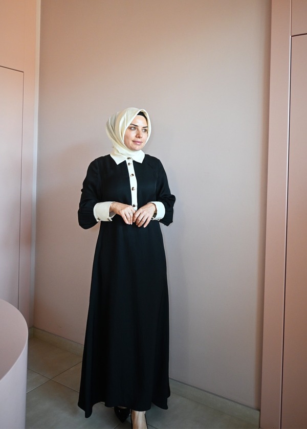 GOLD DÜĞME DETAYLI ELBİSE