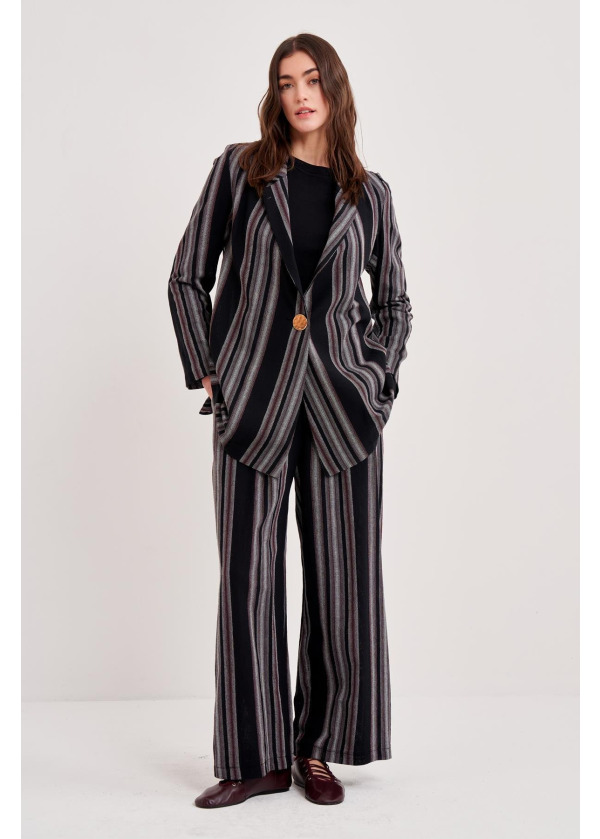 ÇİZGİLİ COTTON LİNEN PİLELİ PANTALON