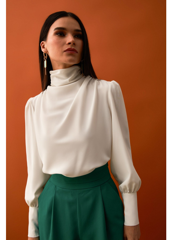 Drape Detaylı Bluz - Ekru