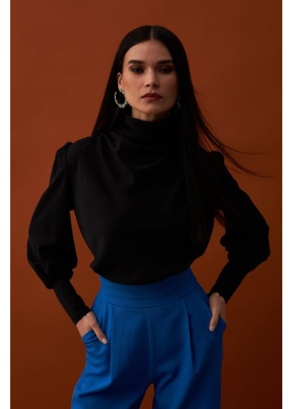 Drape Detaylı Bluz - Siyah