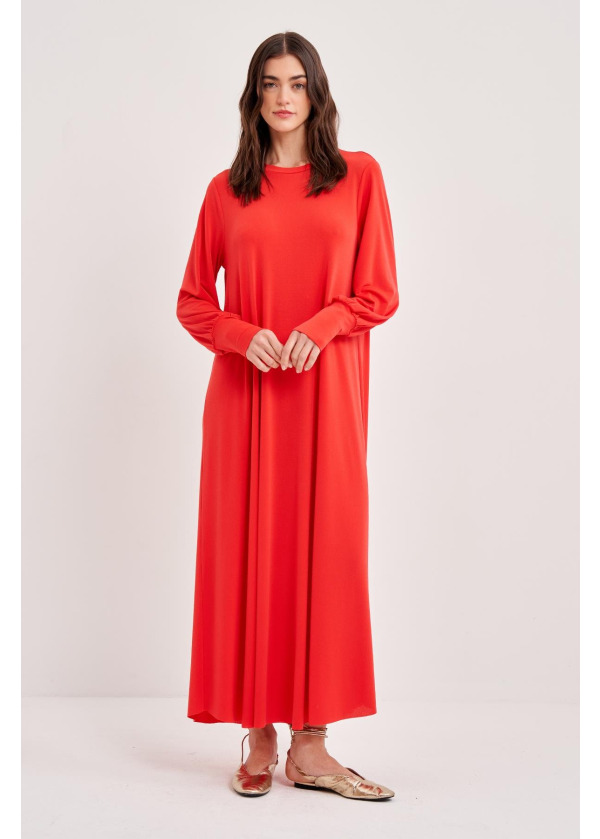 KREP A FORM  KOLLARI  MANŞETLİ ELBİSE  MERCAN