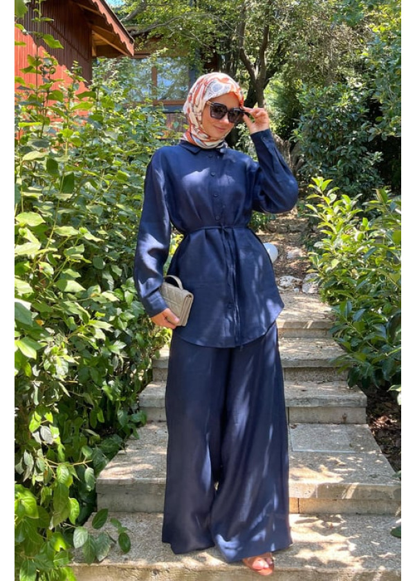 LOLE KETEN PANTOLONLU  LACİVERT TAKIM 