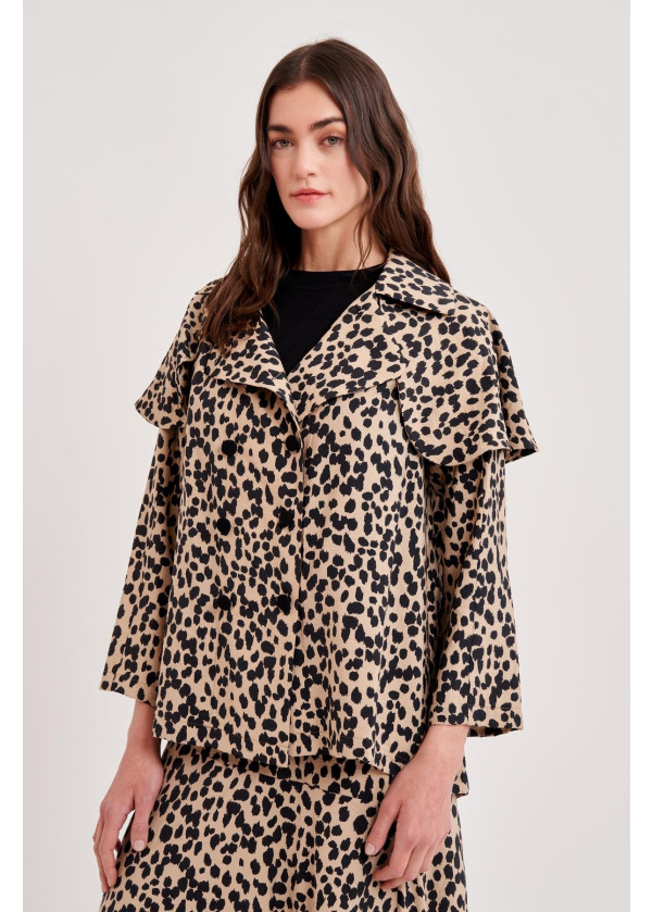 VİSCON LEOPAR OMUZU PELERİNLİ CEKET